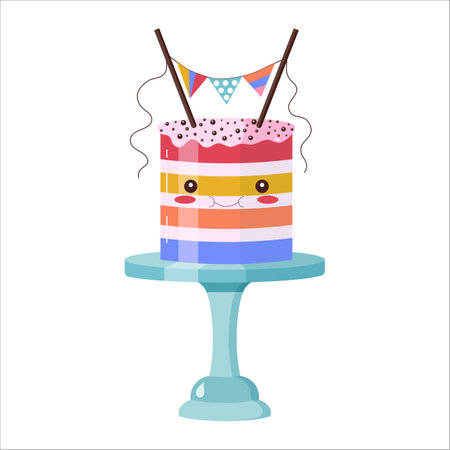 Cute Kawaii Birthday Celebration Party Cakeのイラスト素材