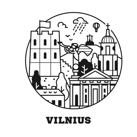 Travel Vilnius Icon with Castle Tower and Old Townのイラスト素材