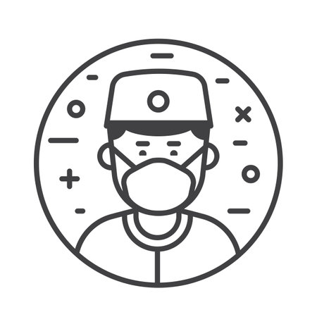 Asian Doctor in Face Mask Line Art Iconのイラスト素材