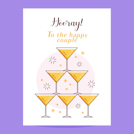 Champagne Glasses Pyramid Wedding Greeting Cardのイラスト素材