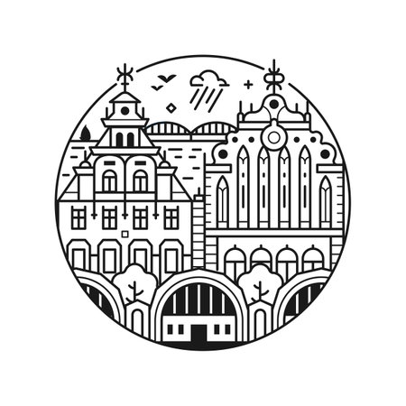 Travel Riga Circle Icon in Line Artのイラスト素材