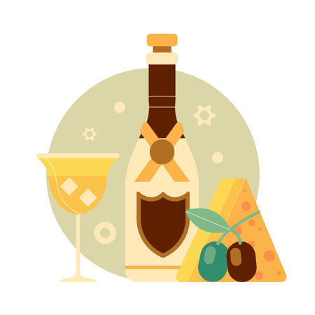 French Party Scene with Sparkling Wine and Cheeseのイラスト素材