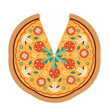 Arugula Tomato Cheese Italian Pizza Flat Iconのイラスト素材