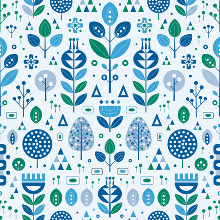Retro Scandinavian Folk Abstract Botanical Patternのイラスト素材