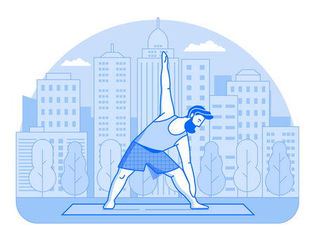 Bearded Man Doing Yoga in City Parkのイラスト素材