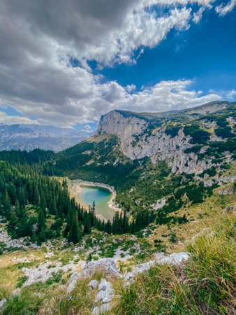 Summer Mountain Landscape with Glacial Lake in Highlandsの写真素材