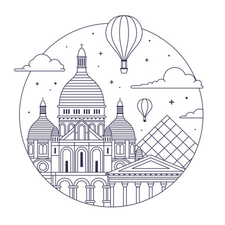 Paris Travel Icon with Sacre Coeur Basilicaのイラスト素材
