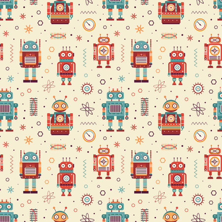 Retro Tin Toys and Vintage Robots Patternのイラスト素材