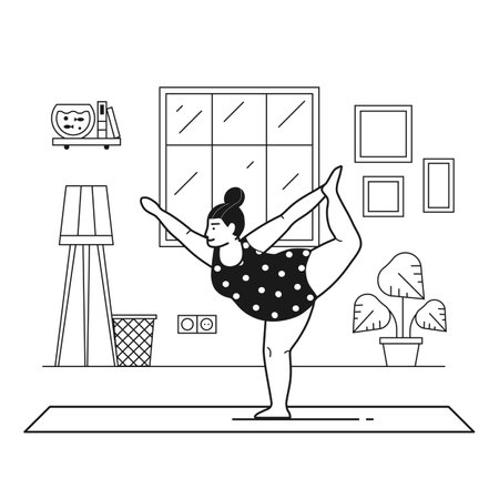 Body Positive Woman Doing Yoga at Homeのイラスト素材