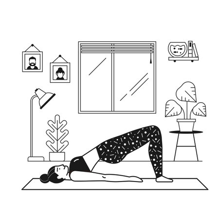 Woman Doing Yoga at Home Living Roomのイラスト素材