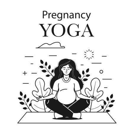 Prenatal Yoga Card with Pregnant Woman Doingのイラスト素材