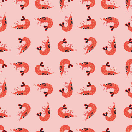 Cute Shrimps on Summer Marine Patternのイラスト素材
