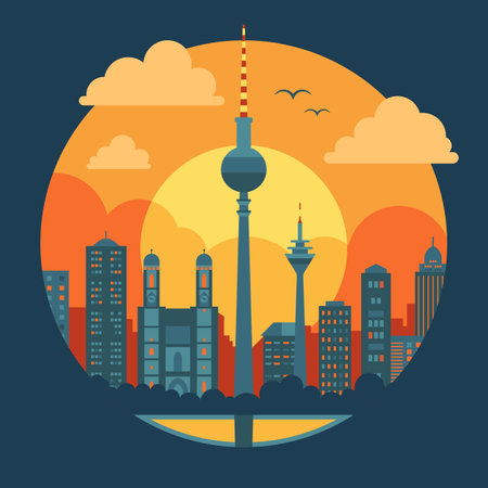 Berlin City Skyline Travel Round Iconのイラスト素材