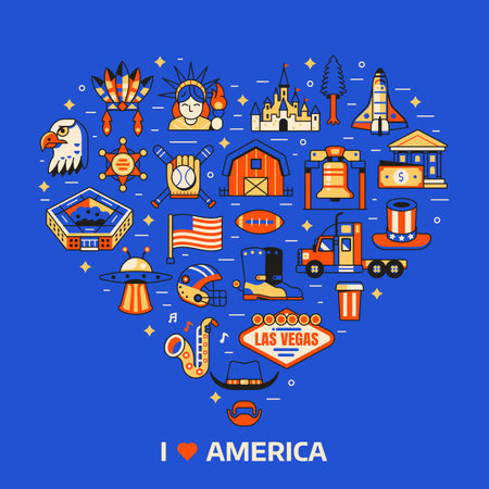 Love USA Heart Print with America Iconsのイラスト素材