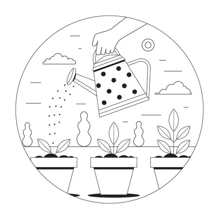 Seedlings Growing Scene with Can Watering Plantsのイラスト素材