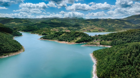 Rovni Lake Aerial Drone Landscape Viewの写真素材