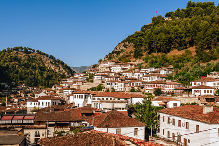 Landscape of Historic Mangalem District in Beratの写真素材
