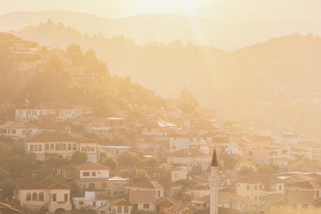 Summer Cityscape with Historical Architecture of Beratの写真素材