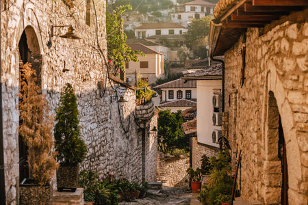 Old Cobbled Street in Mangalem District of Berat