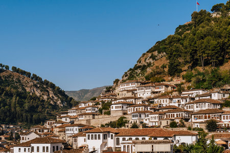 Architectural Landscape of Mangalem District in Beratの写真素材