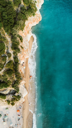 Aerial Drone View of Gjipe Beach in Albaniaの写真素材