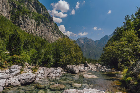 Summer Landscape with Lumi i Thethit River in Mountainsの写真素材