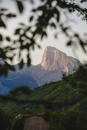 Landscape with Albanian Alps in First Rays of Dawnの写真素材