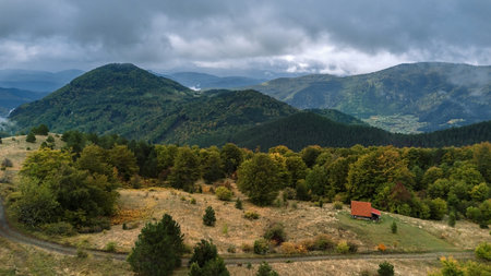 Drone Landscape of Traditional Rural House in Mountainsの写真素材