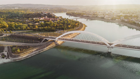 Drone View of Petrovaradin Fortress and Zezelj Bridgeの写真素材