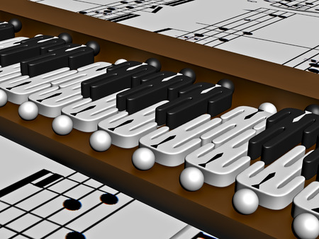 Grand piano on background from notes in 3Dの写真素材