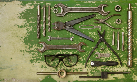 Building instruments on background from old paintの写真素材