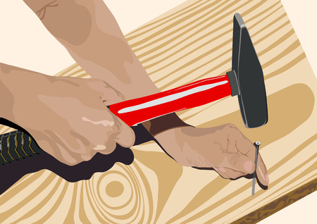 One of elements of work of the carpenter-driving in of a nail in a boardのイラスト素材