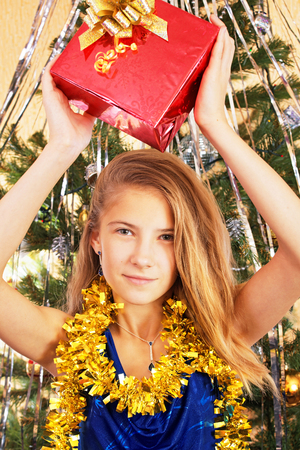 The joy of a Christmas presentの写真素材