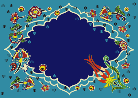 A sign or signboard with space for text with an Asian pattern of flowersのイラスト素材