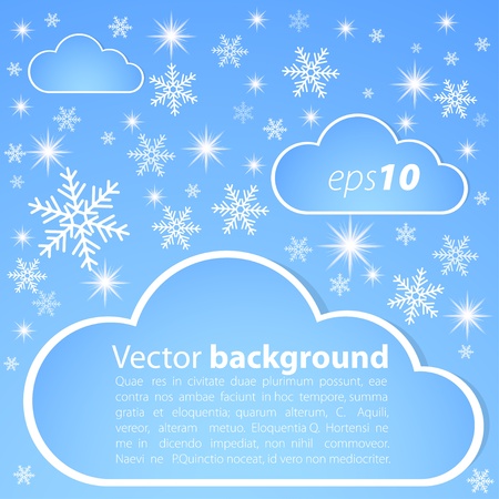 Winter background with snow, stars and cloudsのイラスト素材