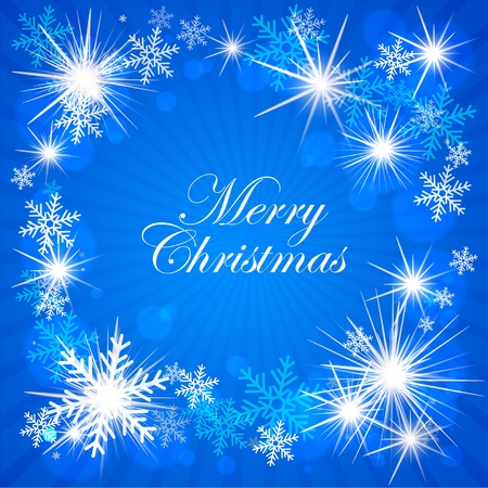 Abstract blue winter background with glowing stars and snowのイラスト素材