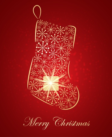 Golden Christmas sock with a giftのイラスト素材