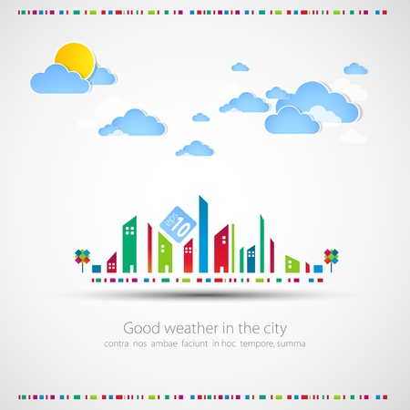 Funny city theme background with sun and clouds のイラスト素材