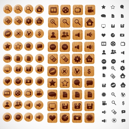 Big set of wooden web icons  のイラスト素材