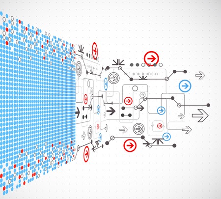Abstract dotted technological background with various technological elementsのイラスト素材