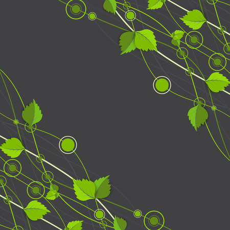 Green color wave with leaves. Nature theme vectorのイラスト素材