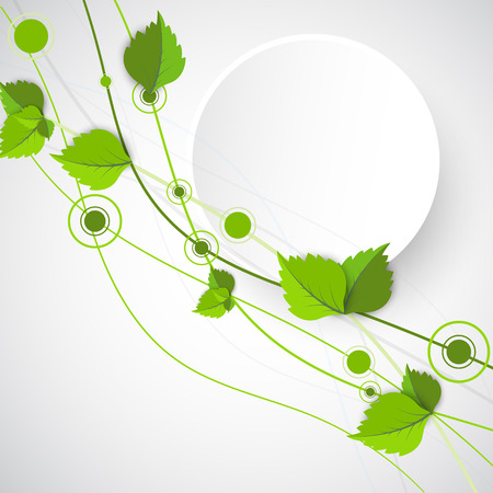 Green color wave with leaves. Nature theme vectorのイラスト素材