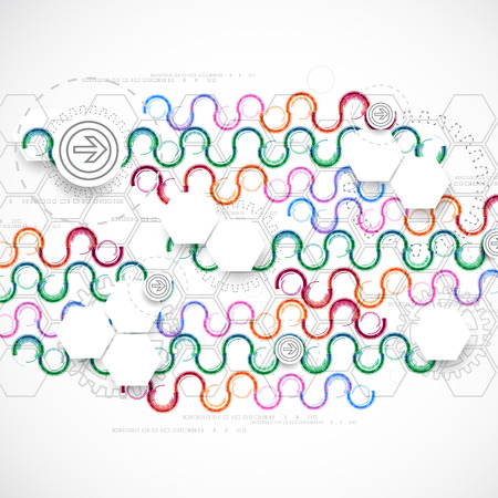 Abstract technological arc background with various technological elements. Vectorのイラスト素材