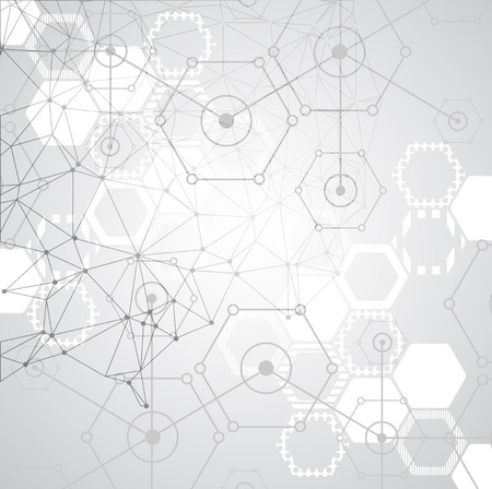 Abstract white bright technology hexagonal background. Connection structure. Vectorのイラスト素材