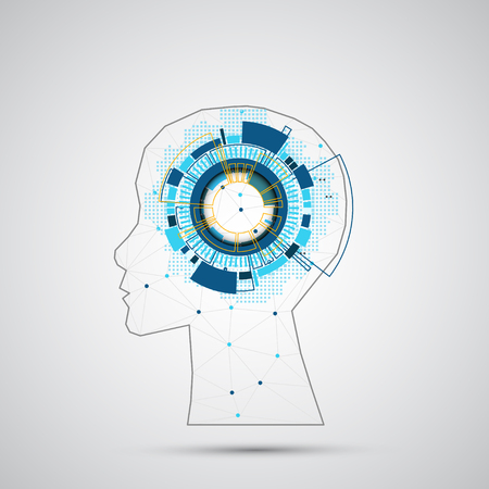 Creative brain concept background with triangular grid. Artificial Intelligence concept. Vector science illustrationのイラスト素材