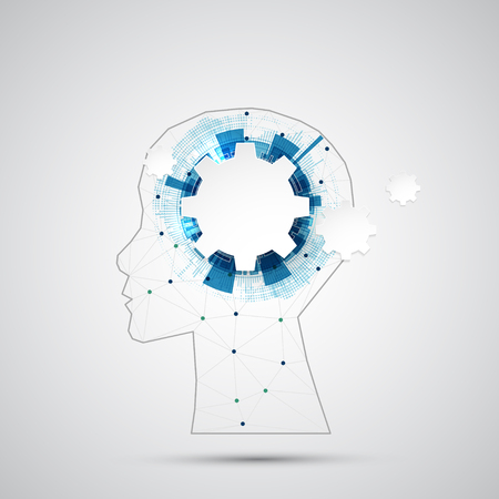 Creative brain concept background with triangular grid. Artificial Intelligence concept. Vector science illustrationのイラスト素材