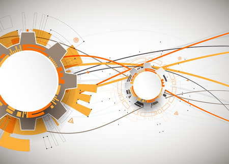 Abstract orange colored technological background with various technological elements. Structure pattern technology backdrop. Vectorのイラスト素材