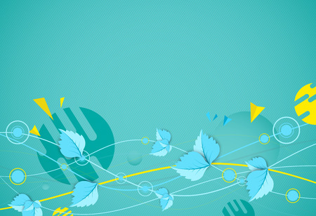 Green color wave with leaves. Nature theme vectorのイラスト素材