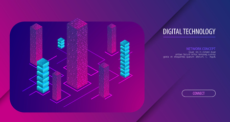 Isometric big data flow processing concept, cloud database. Abstract technology background. Vector illustrationのイラスト素材