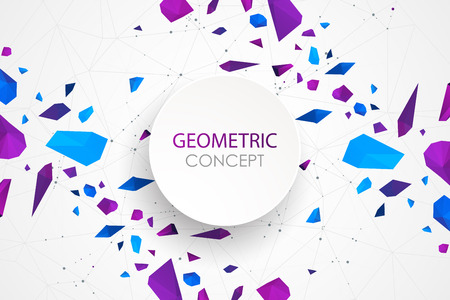Abstract polygonal vector background with connecting dots and lines. Explode geometric shapes.のイラスト素材